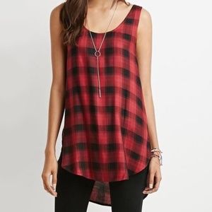 NWOT FOREVER 21 Red Black Plaid Sleeveless Scoop Neck Rayon Tank Top Size M